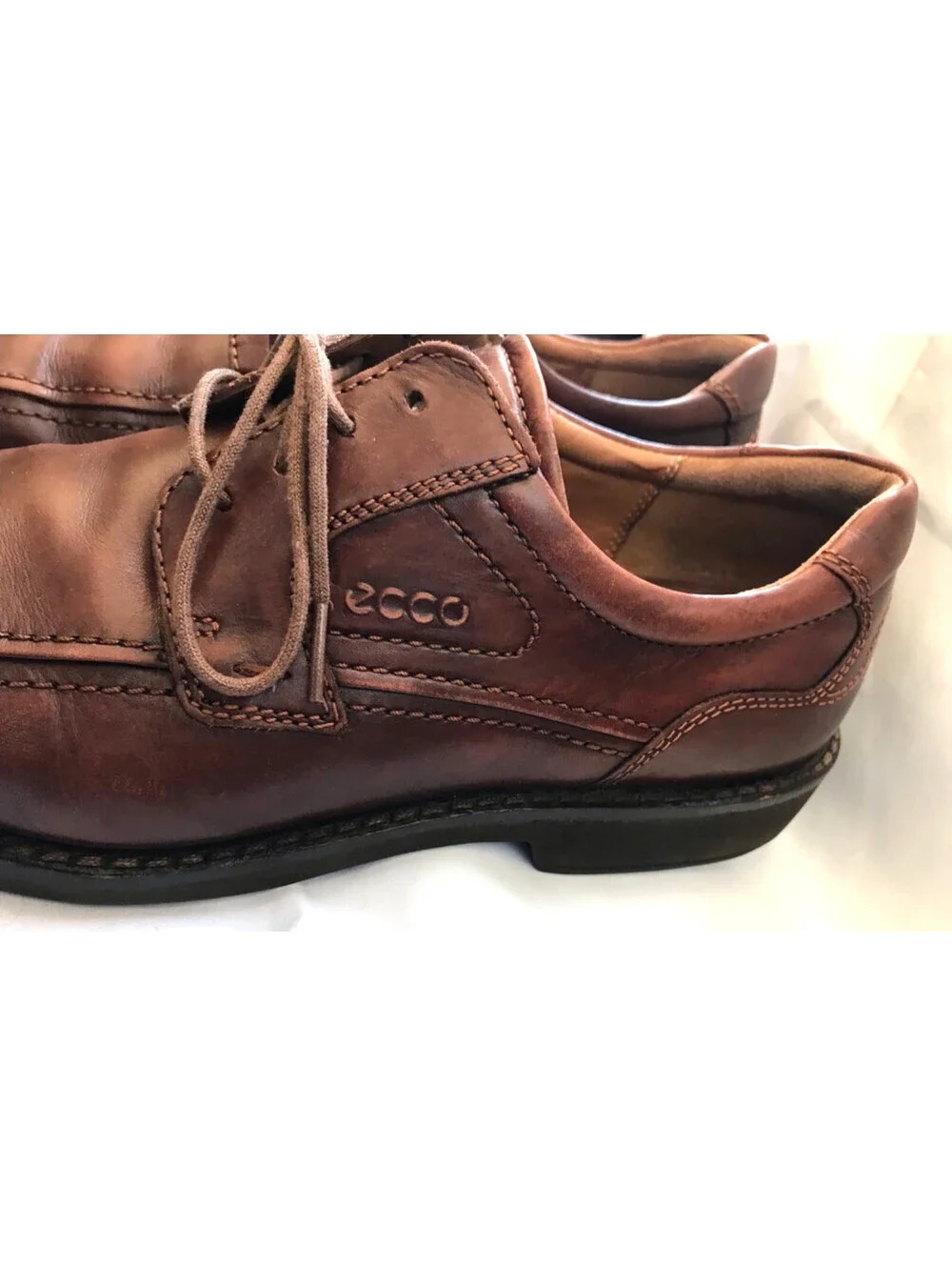 ECCO Dress Shoes Mens EU 45 US 12 Casual Oxford Brown Leather Lace Up Square Toe